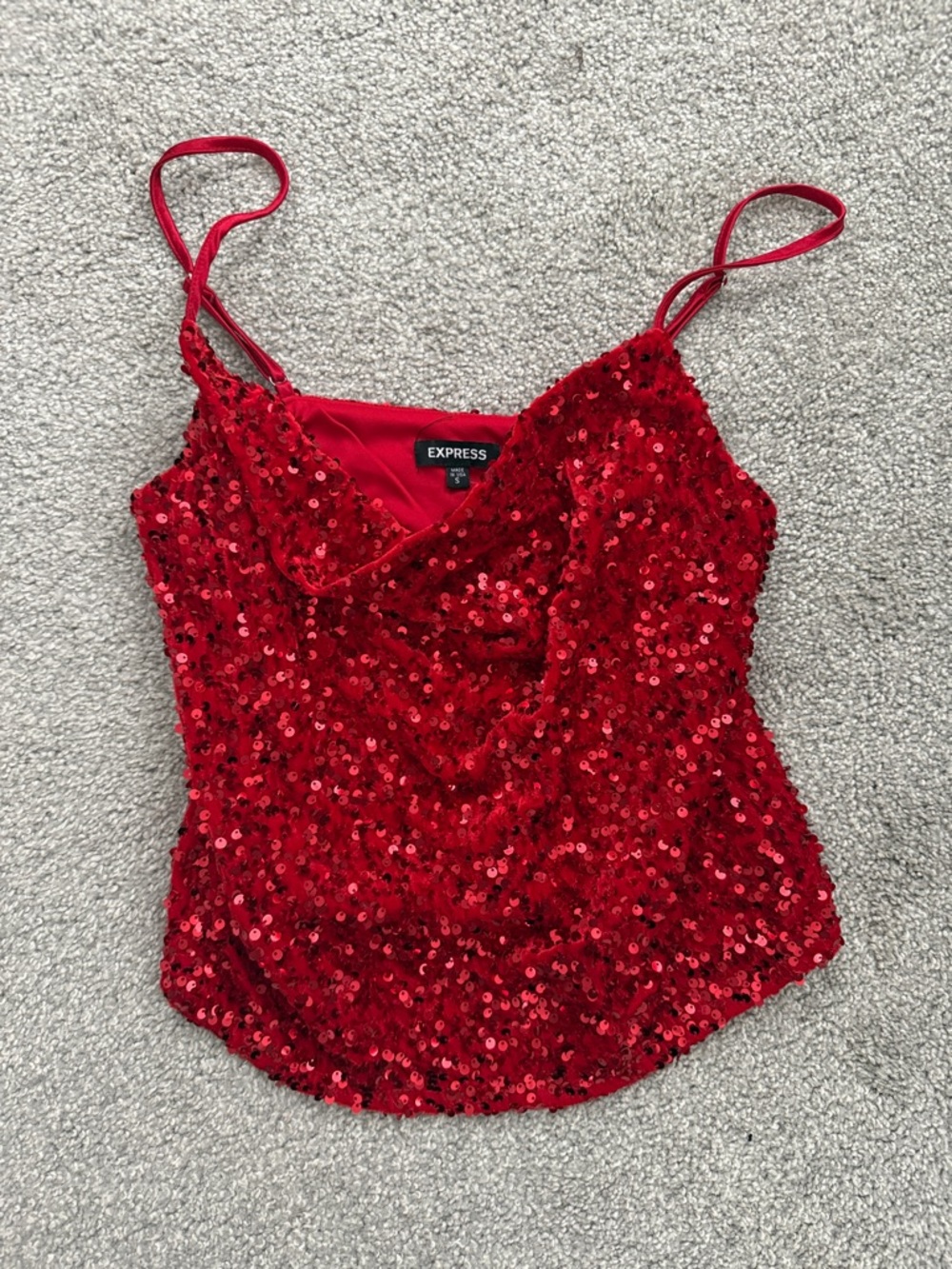 Express Red Sequin Cowl Neck Camisole